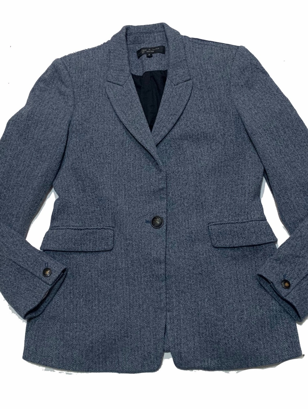 rag & bone Blue Herringbone Wool-Blend Blazer